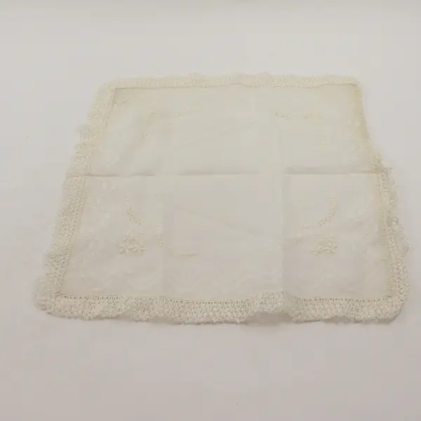 Vintage Off-White Embroidered Lace Cutwork Cotton Handkerchief