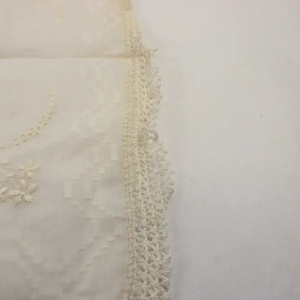 Vintage Off-White Embroidered Lace Cutwork Cotton Handkerchief