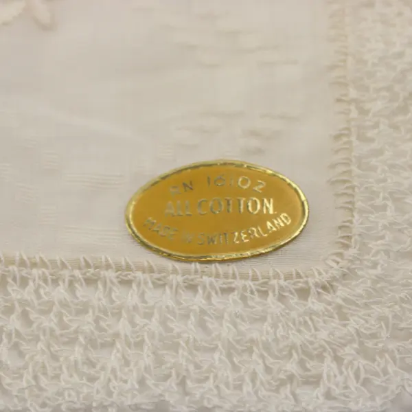 Vintage Floral Embroidered M Monogram Off-White Scalloped Edge Handkerchief