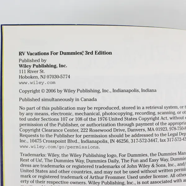 RV Vacations for Dummies by Harry Basch and Shirley Slater 2006, Trade Paperback
