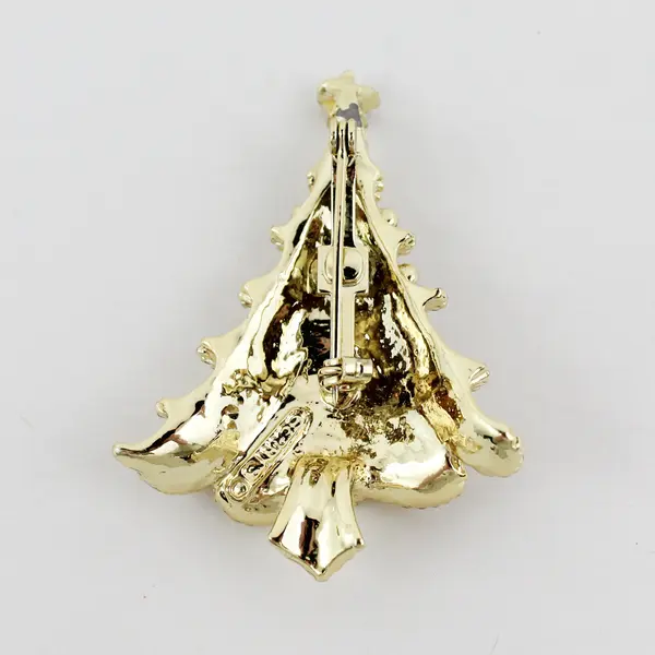 Gerry’s Christmas Tree Brooch Pin Gold Color Enamel  Red and Green Balls