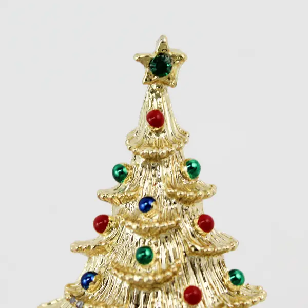 Gerry’s Christmas Tree Brooch Pin Gold Color Enamel  Red and Green Balls