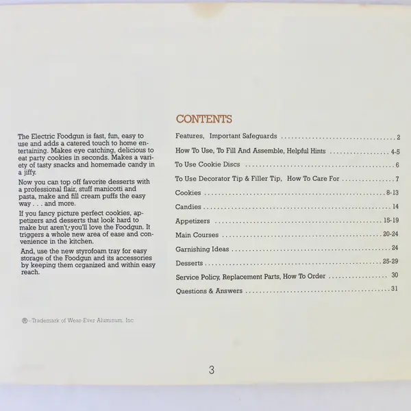 Wear-ever SUPER SHOOTER Recipe Use and Care Manual