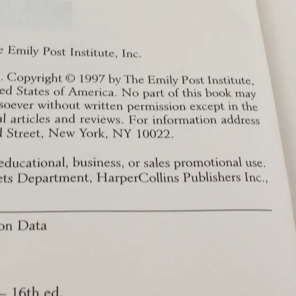 Emily Post’s Etiquette 75th Anniversary Peggy Post 1997 Thumb Index Hardcover DJ