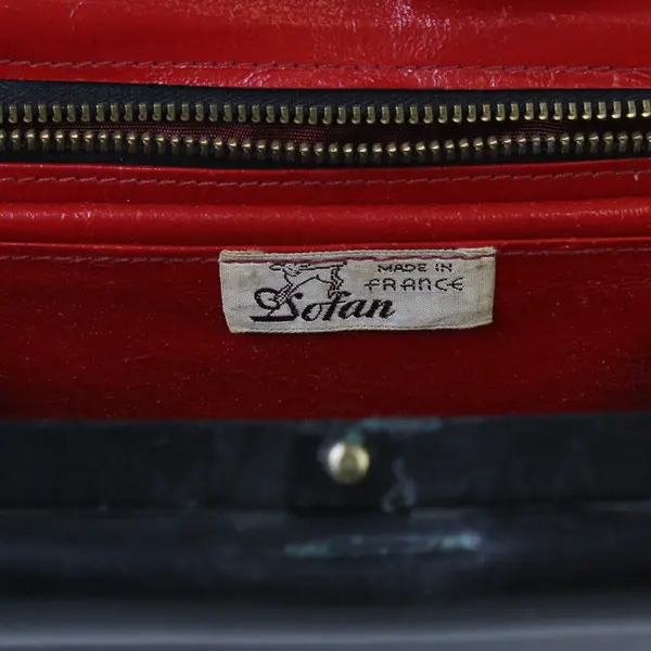 VTG Dofan Made in France 1950's Black Leather/Red Interior Small Purse