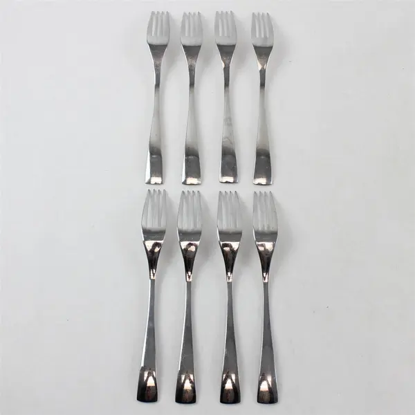 Lot of 8 Sasaki Flatware Equinox Pattern 18/0 Stainless Salad Fork 7.75" Long 