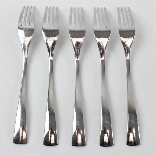 Lot of 5 Sasaki Flatware Equinox Pattern 18/0 Stainless Dinner Forks 8.25" Long 