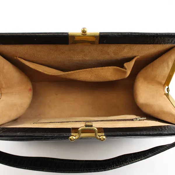 Vintage Black Leather & Crocodile w/ Gold-Toned Hardware Handbag
