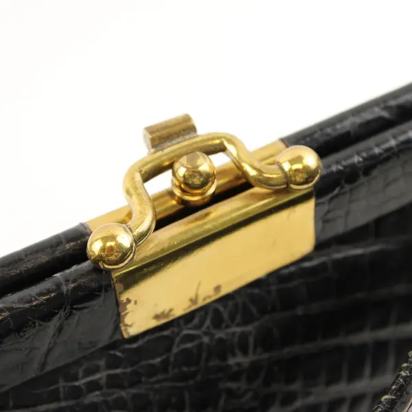 Vintage Black Leather & Crocodile w/ Gold-Toned Hardware Handbag