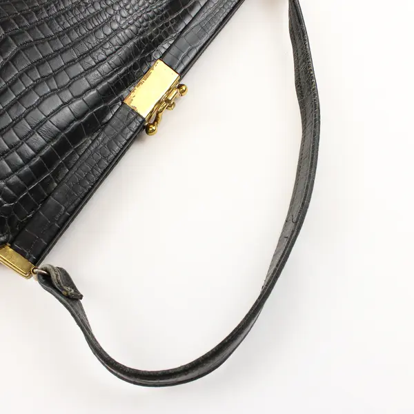 Vintage Black Leather & Crocodile w/ Gold-Toned Hardware Handbag