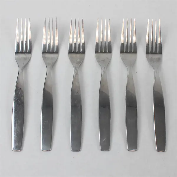 Lot of 6 Sasaki Flatware Axis Pattern 18/0 Stainless Dinner Forks 8.25" Long 