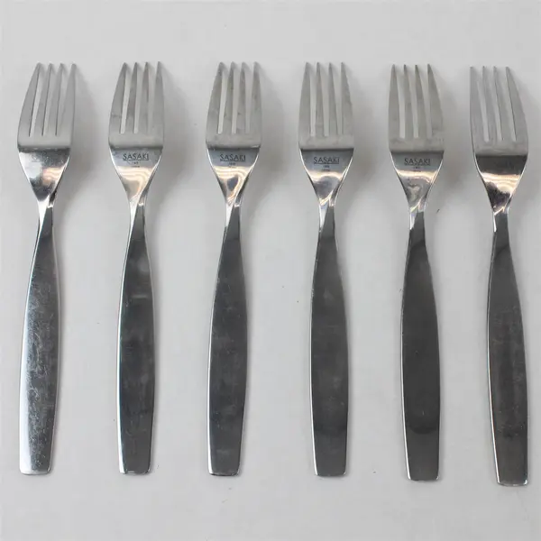 Lot of 6 Sasaki Flatware Axis Pattern 18/0 Stainless Dinner Forks 8.25" Long 