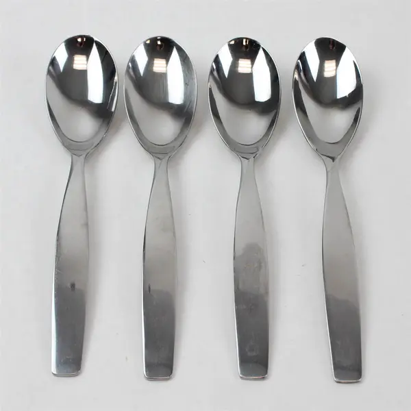 Lot of 4 Sasaki Flatware Axis Pattern 18/0 SS Oval Soup Spoons 7.75" Long Good