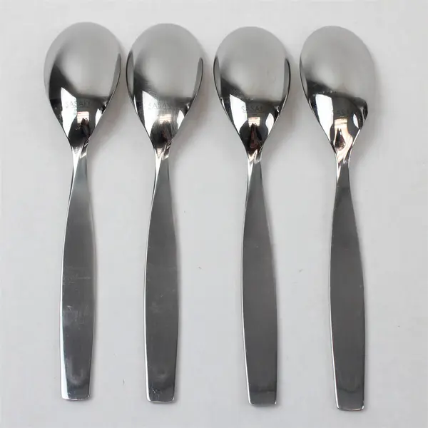 Lot of 4 Sasaki Flatware Axis Pattern 18/0 SS Oval Soup Spoons 7.75" Long Good