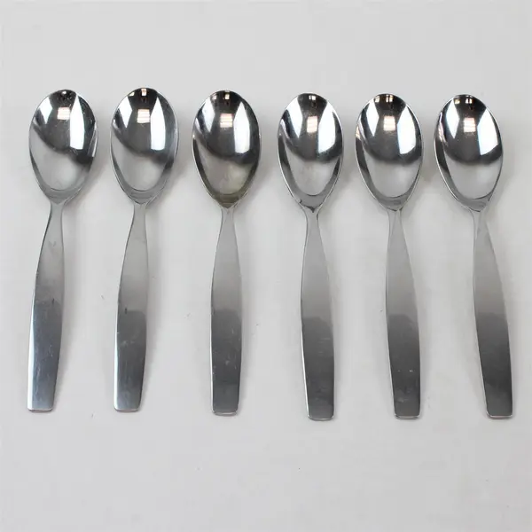 Lot of 6 Sasaki Flatware Axis Pattern 18/0 SS Oval Soup Spoons 7.75" Long Good