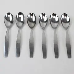 Lot of 6 Sasaki Flatware Axis Pattern 18/0 SS Oval Soup Spoons 7.75" Long Good