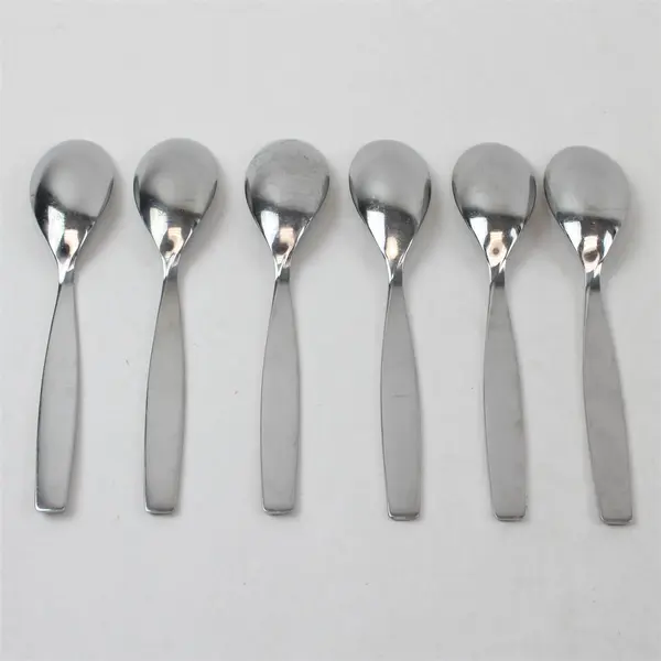 Lot of 6 Sasaki Flatware Axis Pattern 18/0 SS Oval Soup Spoons 7.75" Long Good