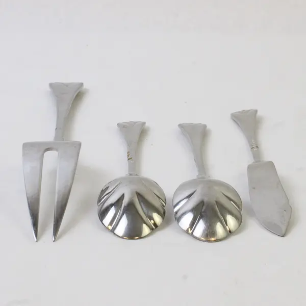 Lot of 4 Yamazaki Cara Stainless Steel Flatware Sugar Shell Spoon Fork Knife