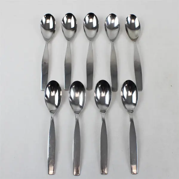 Lot of 9 Sasaki Flatware Axis Pattern 18/0 SS Oval Soup Spoons 7.75" Long Good