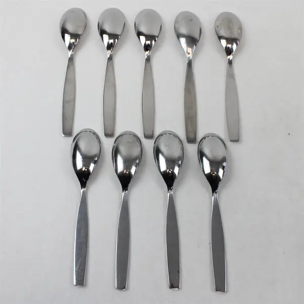Lot of 9 Sasaki Flatware Axis Pattern 18/0 SS Oval Soup Spoons 7.75" Long Good
