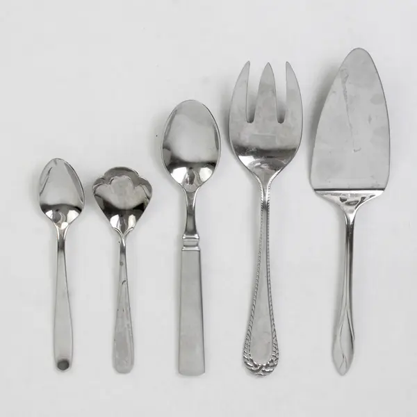 Lot of 5 Yamazaki Stainless Steel Silverware Spoons Serving Fork Pie Server