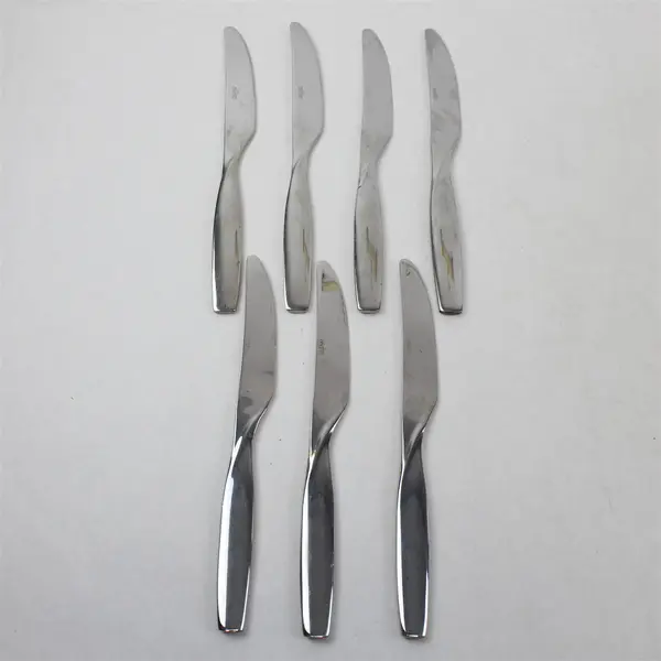 Lot of 7 Sasaki Flatware Axis Pattern 18/0 SS Dinner Knives 9.5" Long Good