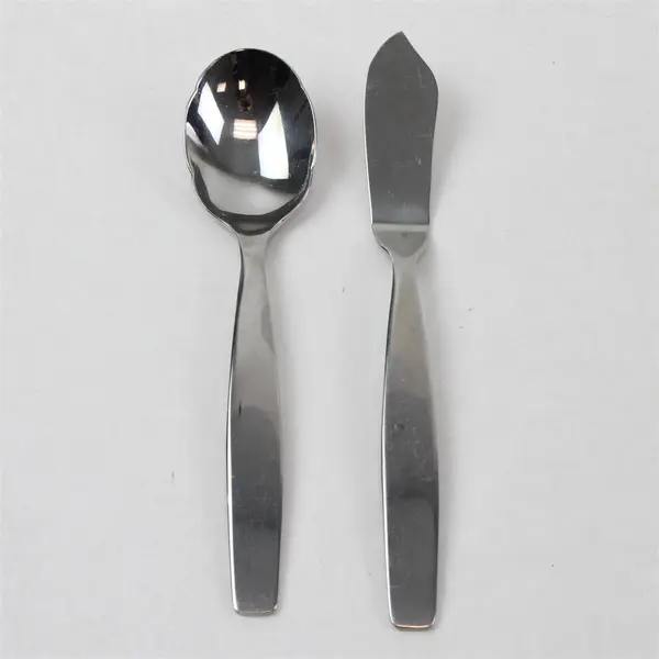 Lot of 2 Sasaki Flatware Axis Pattern 18/0 SS Butter Knife Sugar Spoon Good Rare