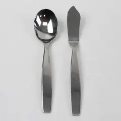 Lot of 2 Sasaki Flatware Axis Pattern 18/0 SS Butter Knife Sugar Spoon Good Rare