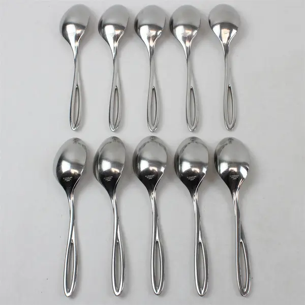 Lot of 10 Vintage Yamazaki L'Fleur Stainless Steel Silverware Soup Spoons
