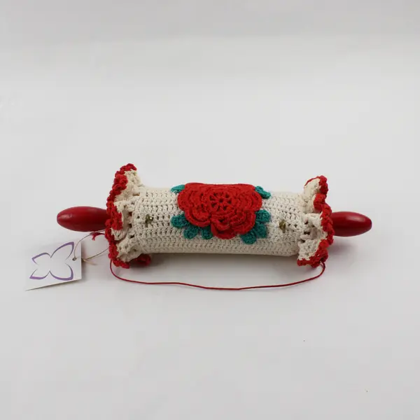 Mini Rolling Pin with Crocheted Cover with Hooks, from Sweden