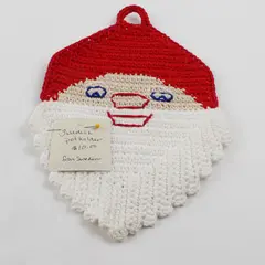 Vintage Handmade Crocheted Santa Face Pot Holder from Sweden