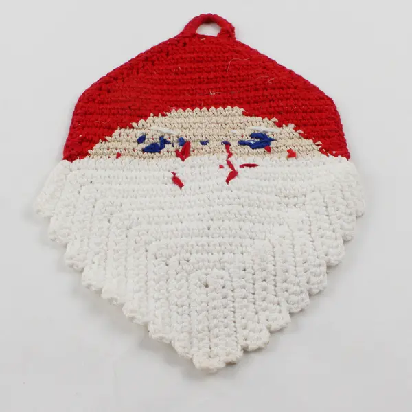 Vintage Handmade Crocheted Santa Face Pot Holder from Sweden
