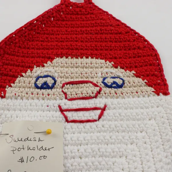 Vintage Handmade Crocheted Santa Face Pot Holder from Sweden