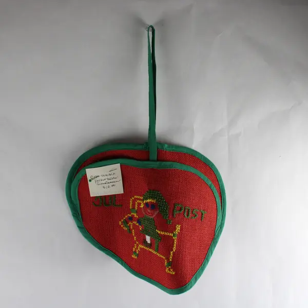 Vintage Wall Hanging Card Holder Cross Stitched 11” x 10” from Sweden