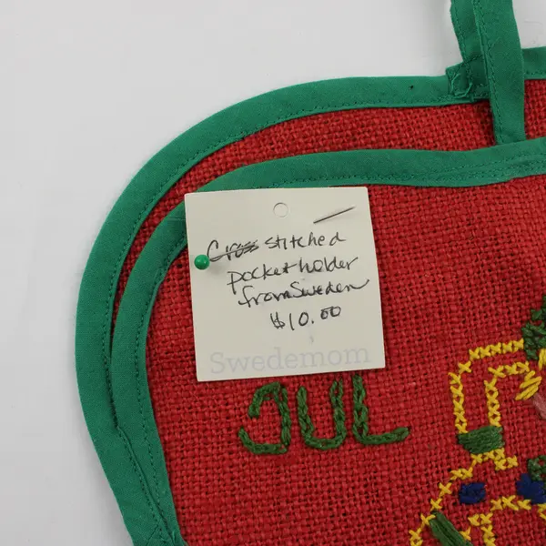 Vintage Wall Hanging Card Holder Cross Stitched 11” x 10” from Sweden