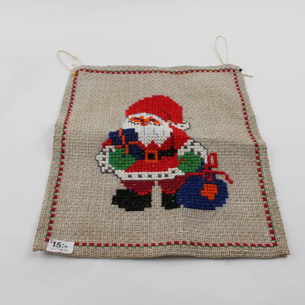 Vintage Hand Made Cross Stitch Christmas Santa Wall Hanging Sweden, 11.4" Tall