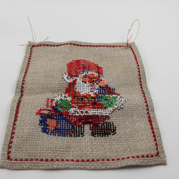 Vintage Hand Made Cross Stitch Christmas Santa Wall Hanging Sweden, 11.4" Tall