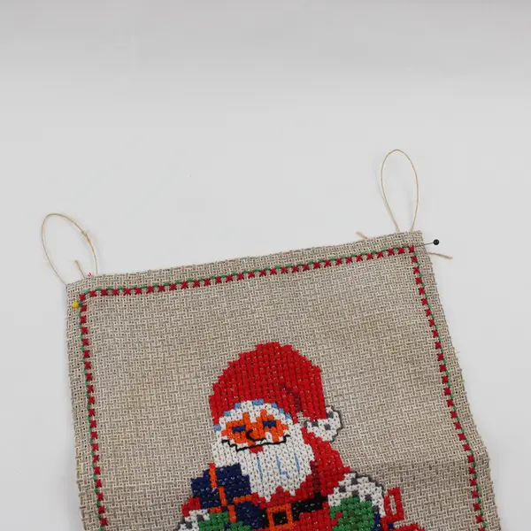 Vintage Hand Made Cross Stitch Christmas Santa Wall Hanging Sweden, 11.4" Tall