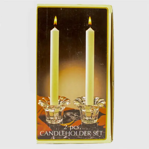 Borgonovo Candleholder Set in Box  Made in Italy Queen 2 Piece Clear Glass
