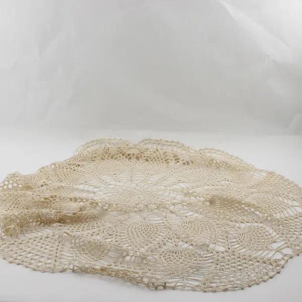 Handmade Circular Lace Table Runner Beige, 30 Inches Round 