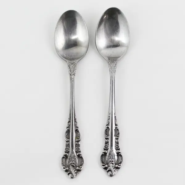 Lot of 2 Stanley Roberts Lady Jo Ann Pattern Stainless Teaspoons 6.25" Long Good