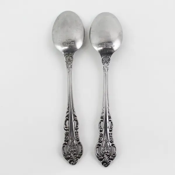 Lot of 2 Stanley Roberts Lady Jo Ann Pattern Stainless Teaspoons 6.25" Long Good
