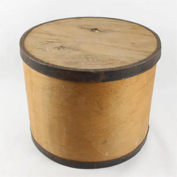 Vintage Farmhouse Circular Cheese Box Metal Rims 15.4” Diam. Sardusky Cooperage 