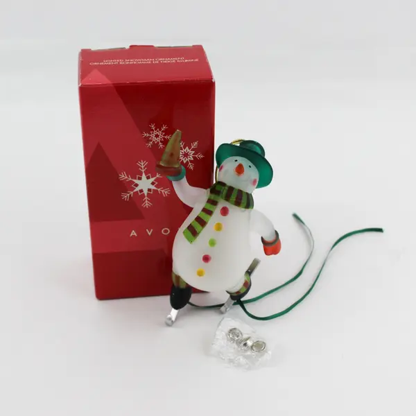 Avon 2005 Lighted 6" Skating Snowman Acrylic Hanging Christmas Ornament