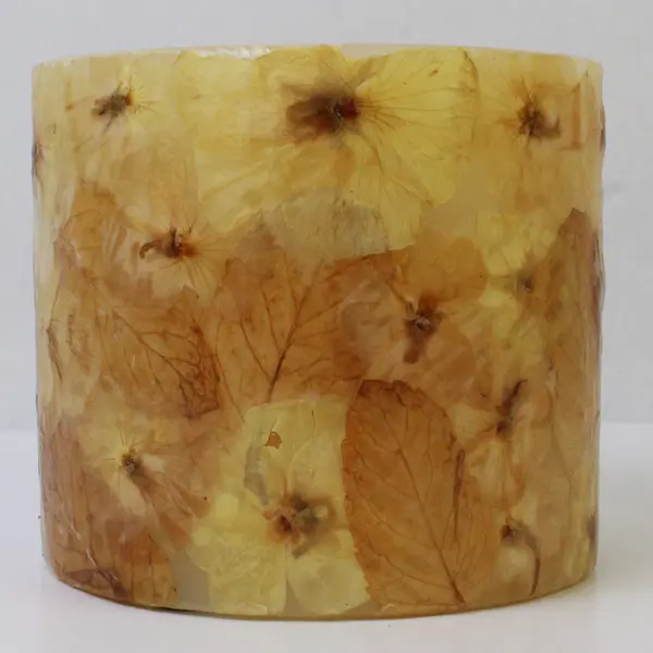 Prairie Renaissance Beige/Cream Pressed Flower Pillar Candle Holder 4.5" Tall