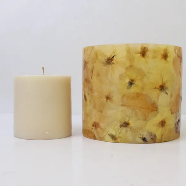 Prairie Renaissance Beige/Cream Pressed Flower Pillar Candle Holder 4.5" Tall