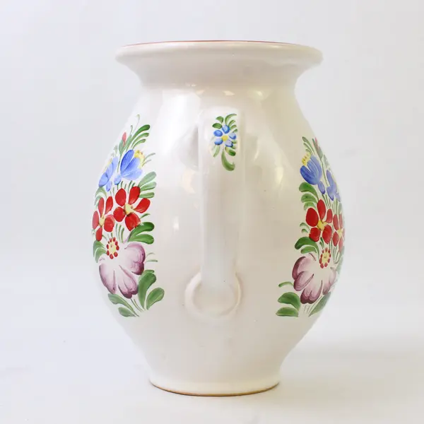 Chodovia White With Multicolor Floral Pattern Ceramic Jug Czechoslovakia 7" Tall