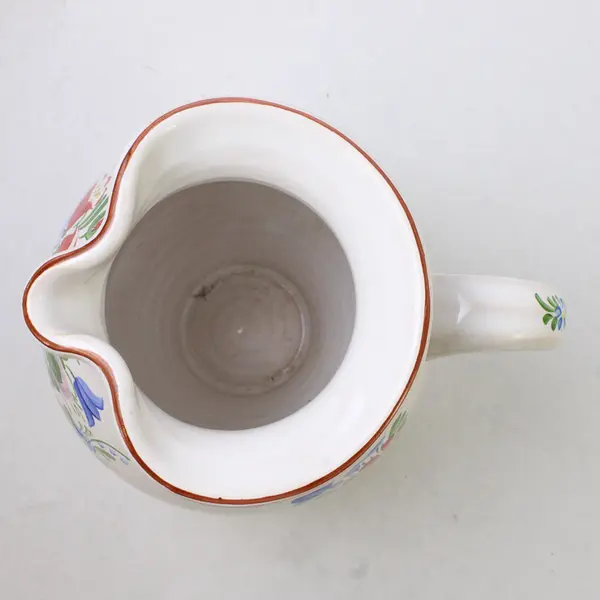 Chodovia White With Multicolor Floral Pattern Ceramic Jug Czechoslovakia 7" Tall