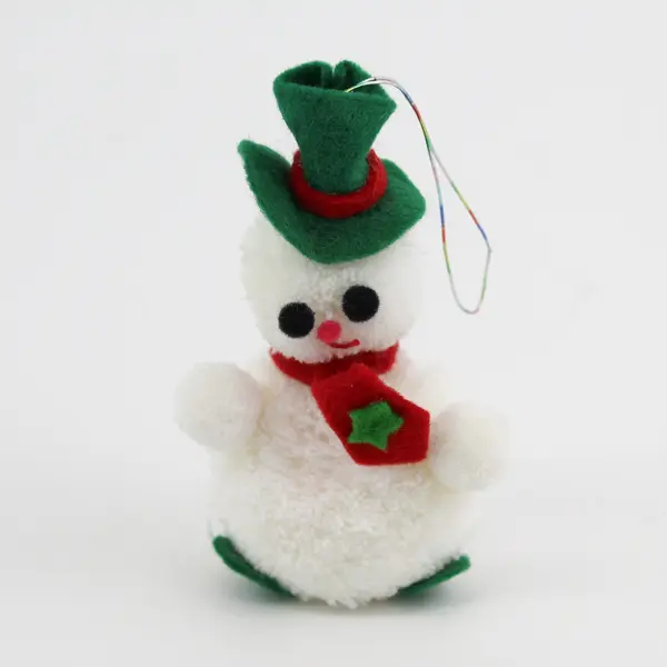 Vintage Yarn Plush Snowman Ornament Handcrafted 4in Holiday Collectible