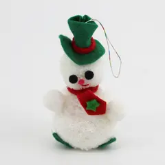 Vintage Yarn Plush Snowman Ornament Handcrafted 4in Holiday Collectible